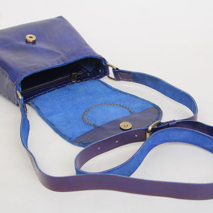 Indigo Blue Hand embroidered Classic Saddle Sling Bag