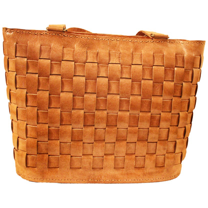 Hand-weaved Light Tan Pure Leather Tote Bag