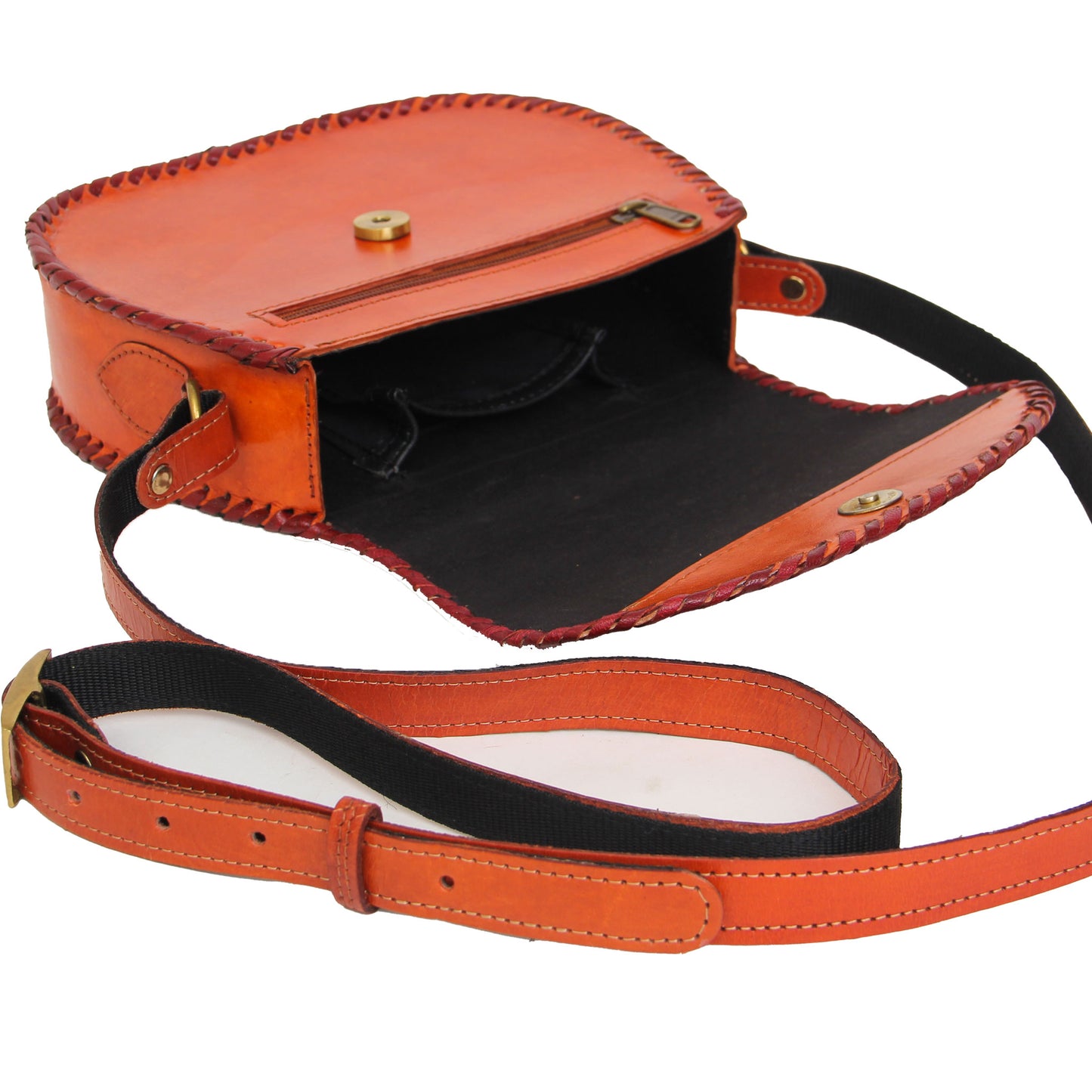 Orange Crossbody Handcarved Leather Sling Bag