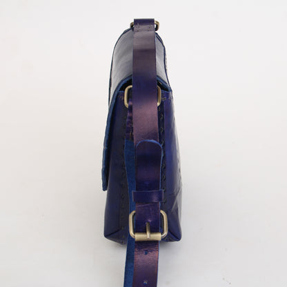 Indigo Blue Hand embroidered Classic Saddle Sling Bag