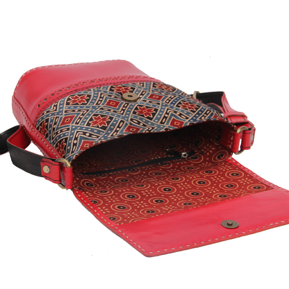 Chilli Red Leather Art Sling Bag