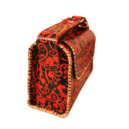 Red Streak Hand embossed Baguette Leather Bag
