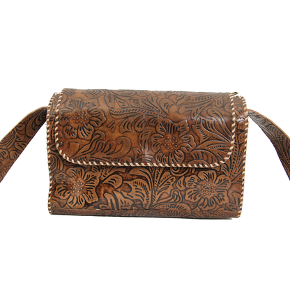 Sand Brown Hand embossed Baguette Leather Bag