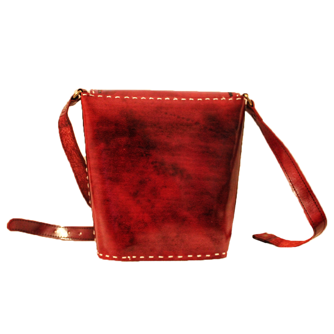 Umber Brown Embroidered Ajrakh Leather Bucket Bag
