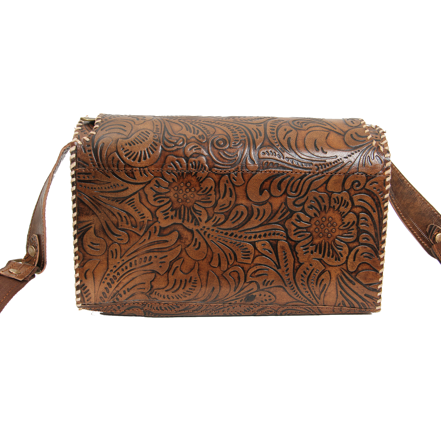 Sand Brown Hand embossed Baguette Leather Bag