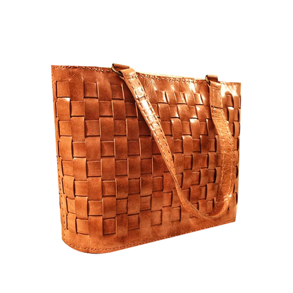 Hand-weaved Light Tan Pure Leather Tote Bag