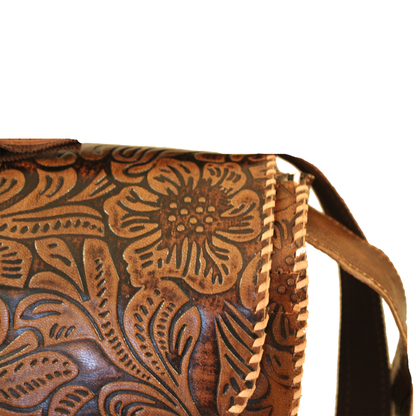 Sand Brown Hand embossed Baguette Leather Bag