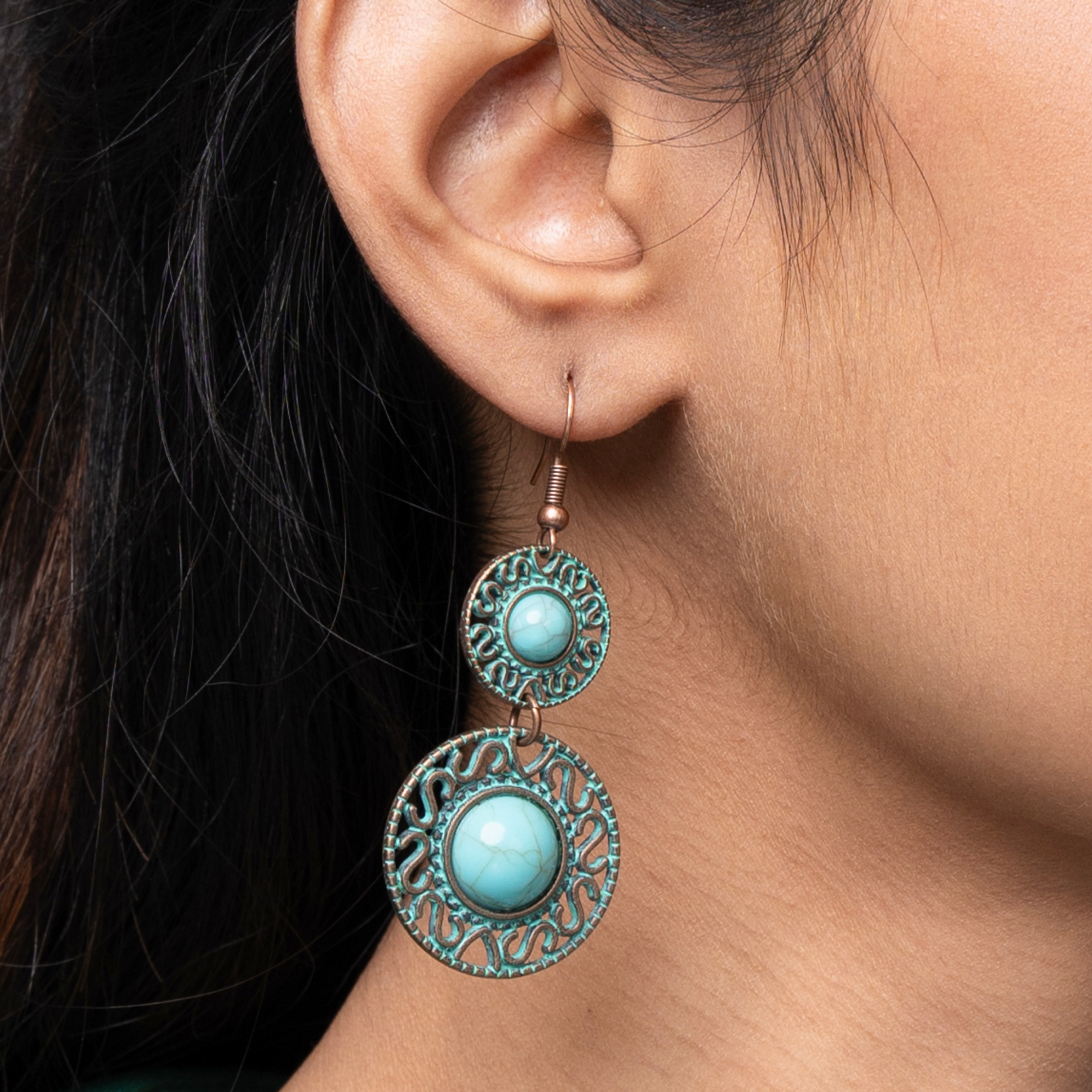 The Big Small Antique Turquoise Bronze Alloy earring – Alika Crafts