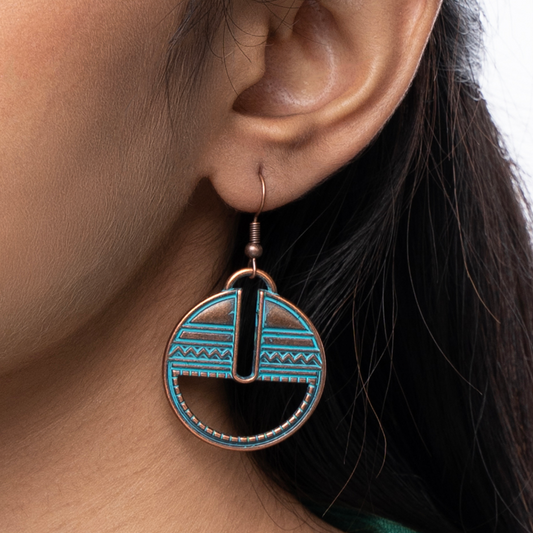 Round Lock Antique Turquoise Bronze Alloy Earrings