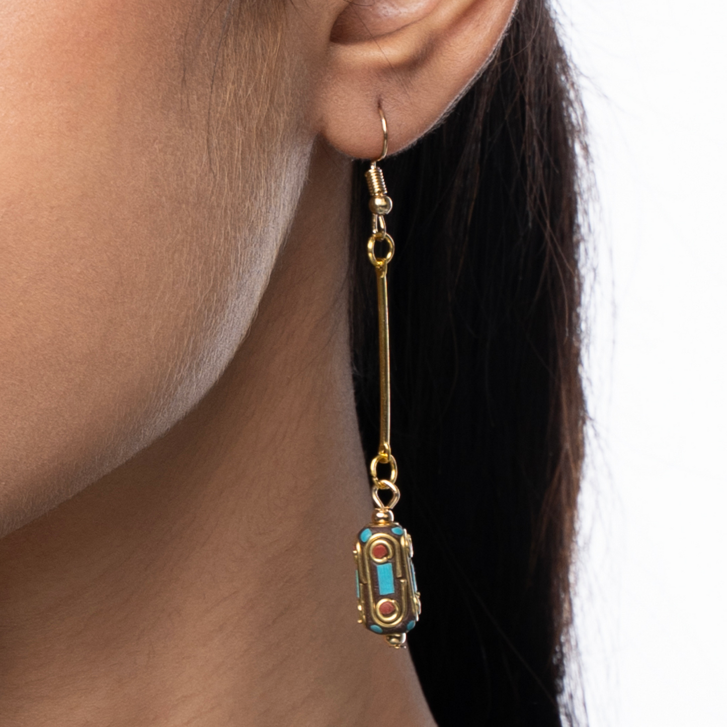 Small Pill Long Tibetan Ethnic Copper Dangle earrings