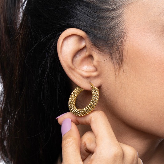 Classic Textured Anti-Tarnish Hoop Earrings