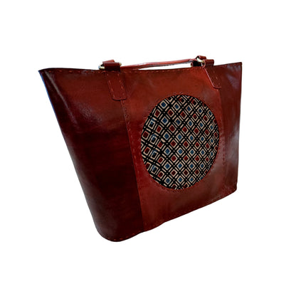 Classy Circle Ajrakh  Leather Tote Bag