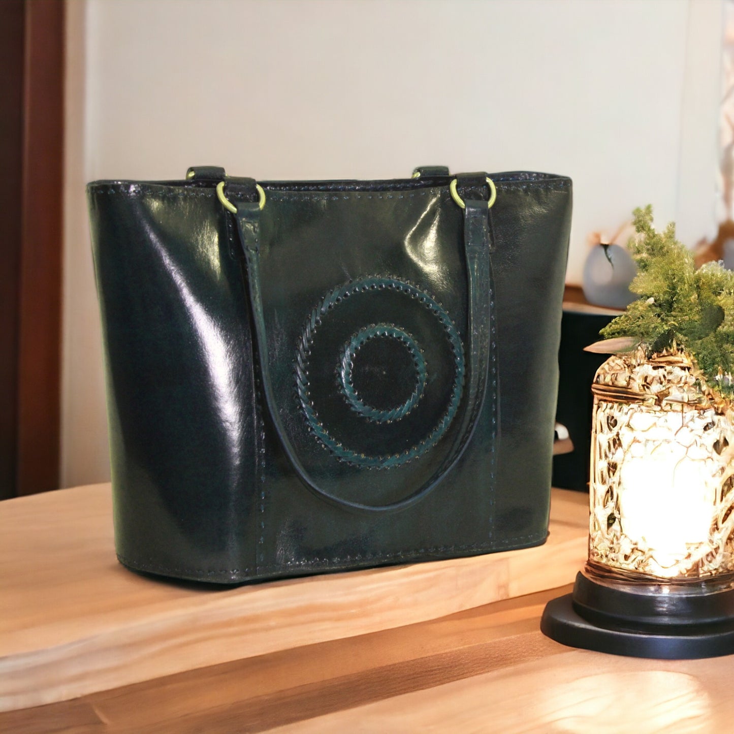 Forest Green Pure Leather Tote Bag