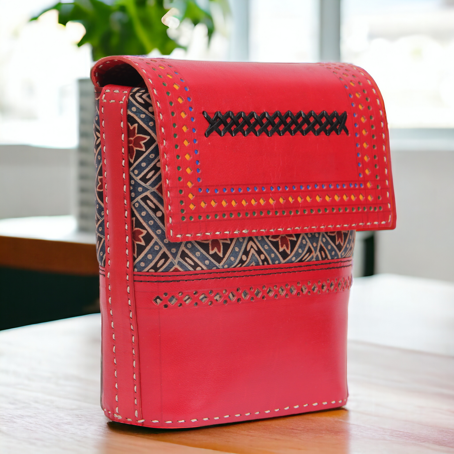 Chilli Red Leather Art Sling Bag