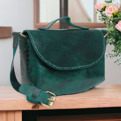 Green Classic Baguette - Leather Sling Bag