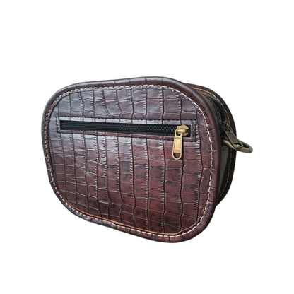 Chocolate Brown Leather Ajrakh Box Sling Bag