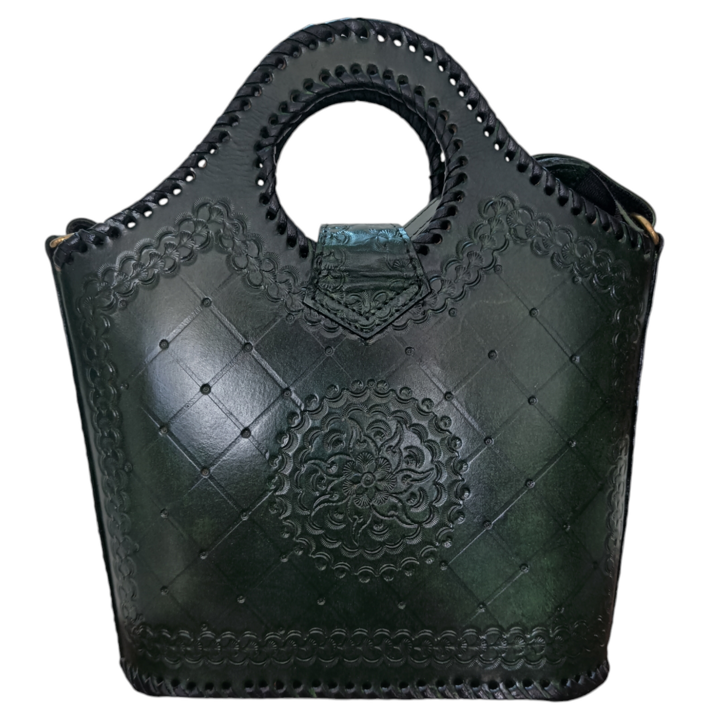 Olive Green Hand-carved Leather Handbag