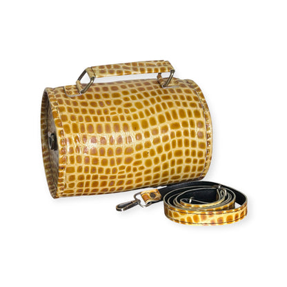 Yellow white Croc Leather Barrel Bag