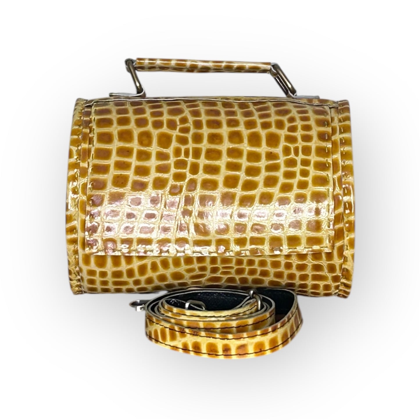 Yellow white Croc Leather Barrel Bag