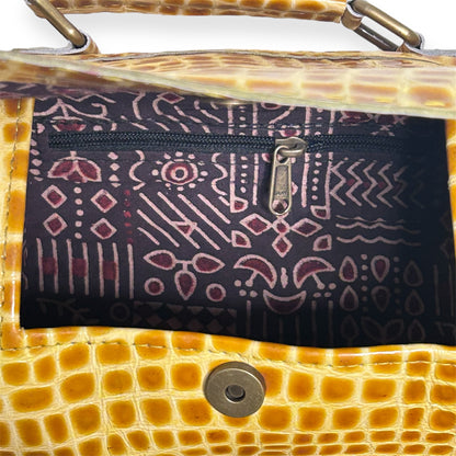 Yellow white Croc Leather Barrel Bag
