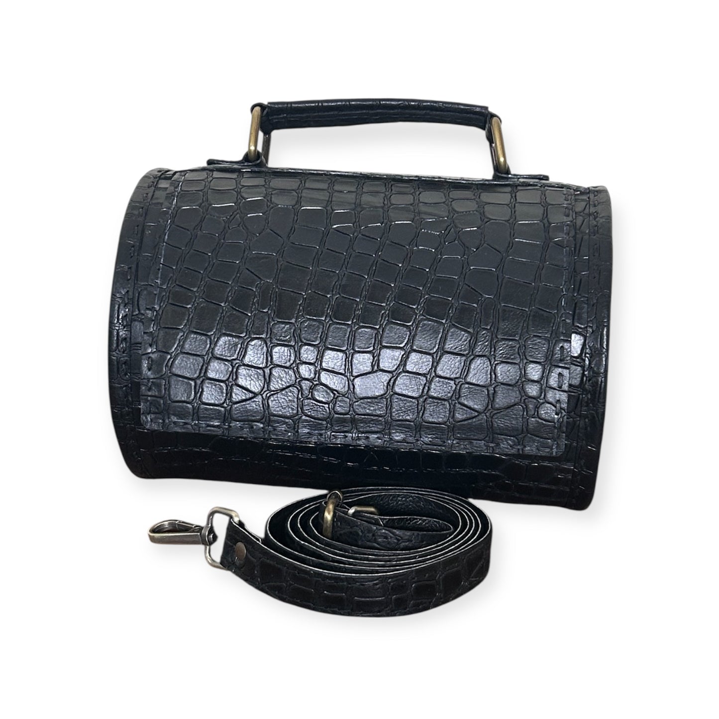 Black Leather Barrel Bag