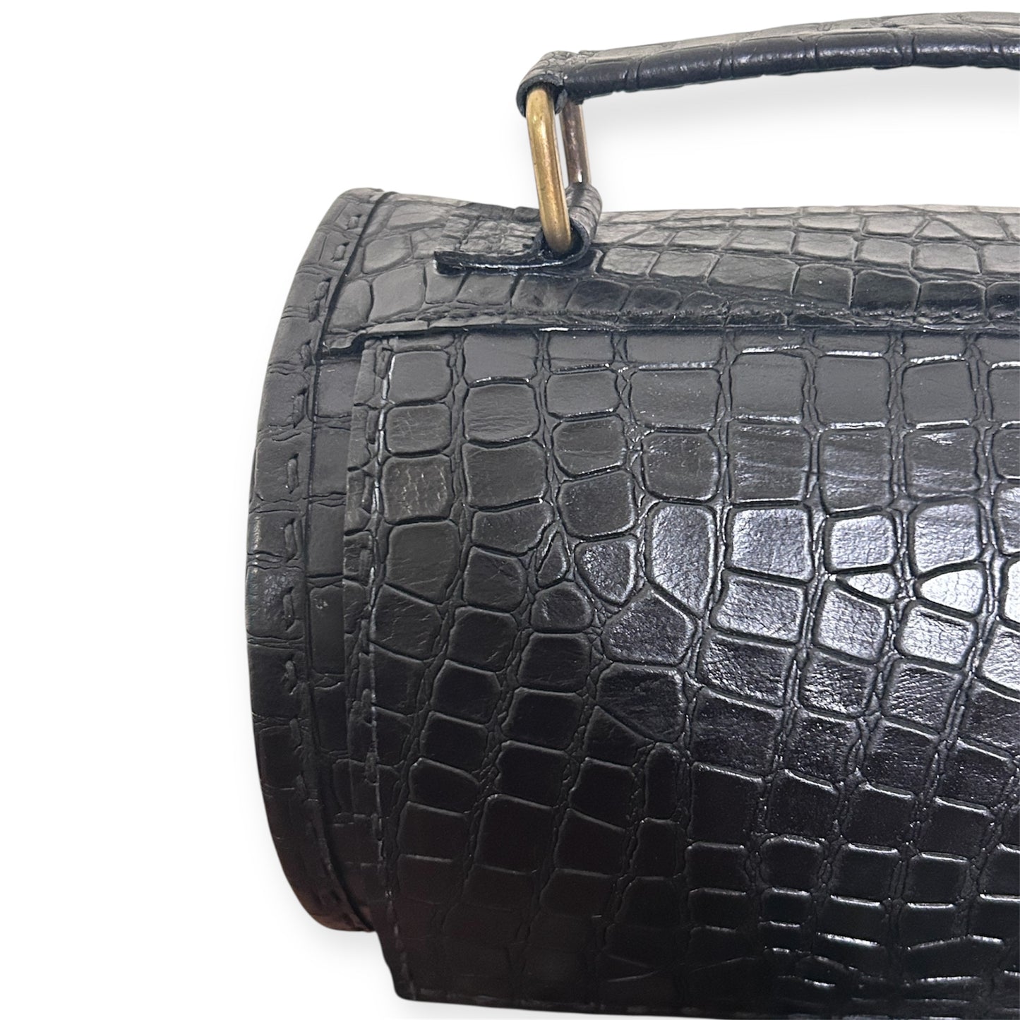 Black Leather Barrel Bag