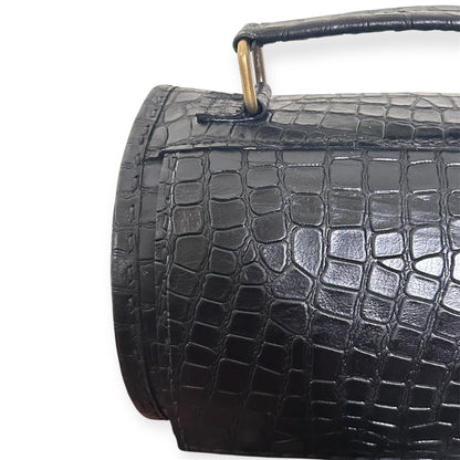 Black Leather Barrel Bag