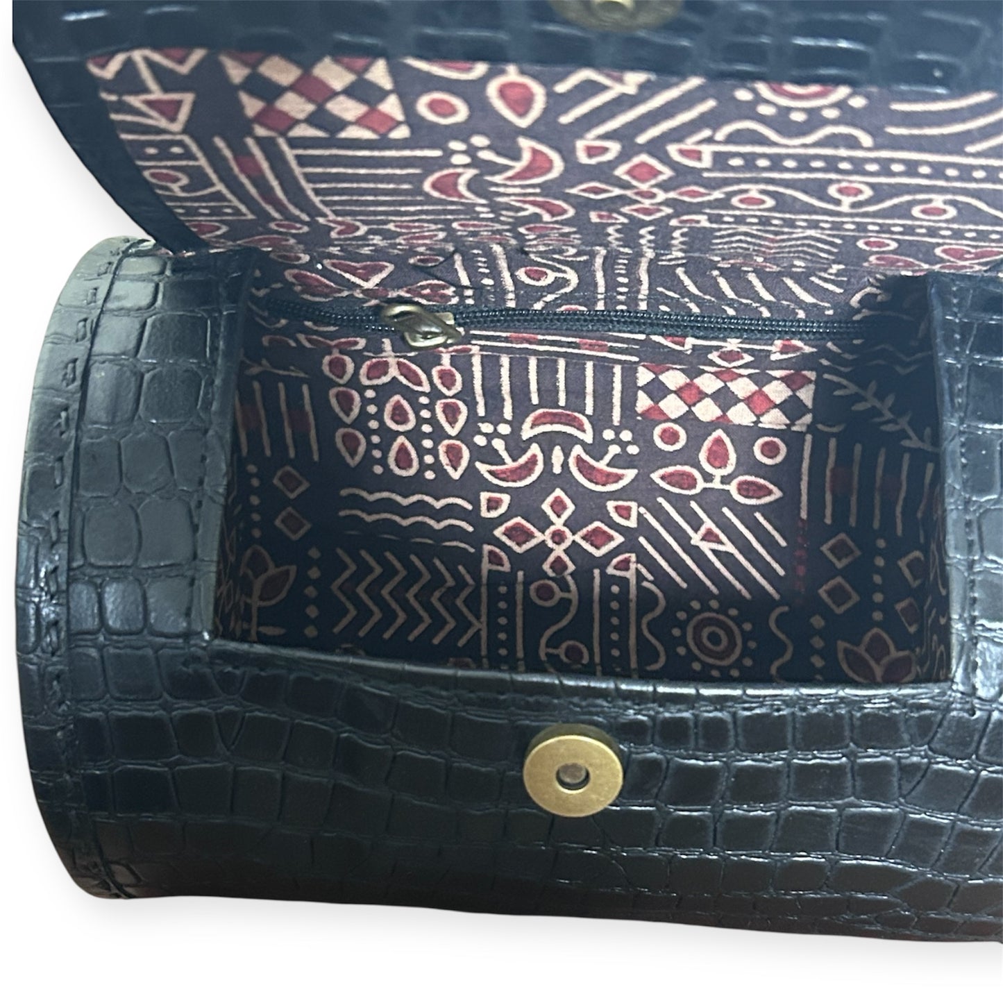 Black Leather Barrel Bag