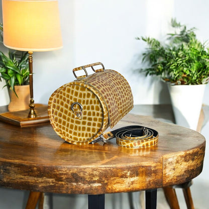Yellow white Croc Leather Barrel Bag