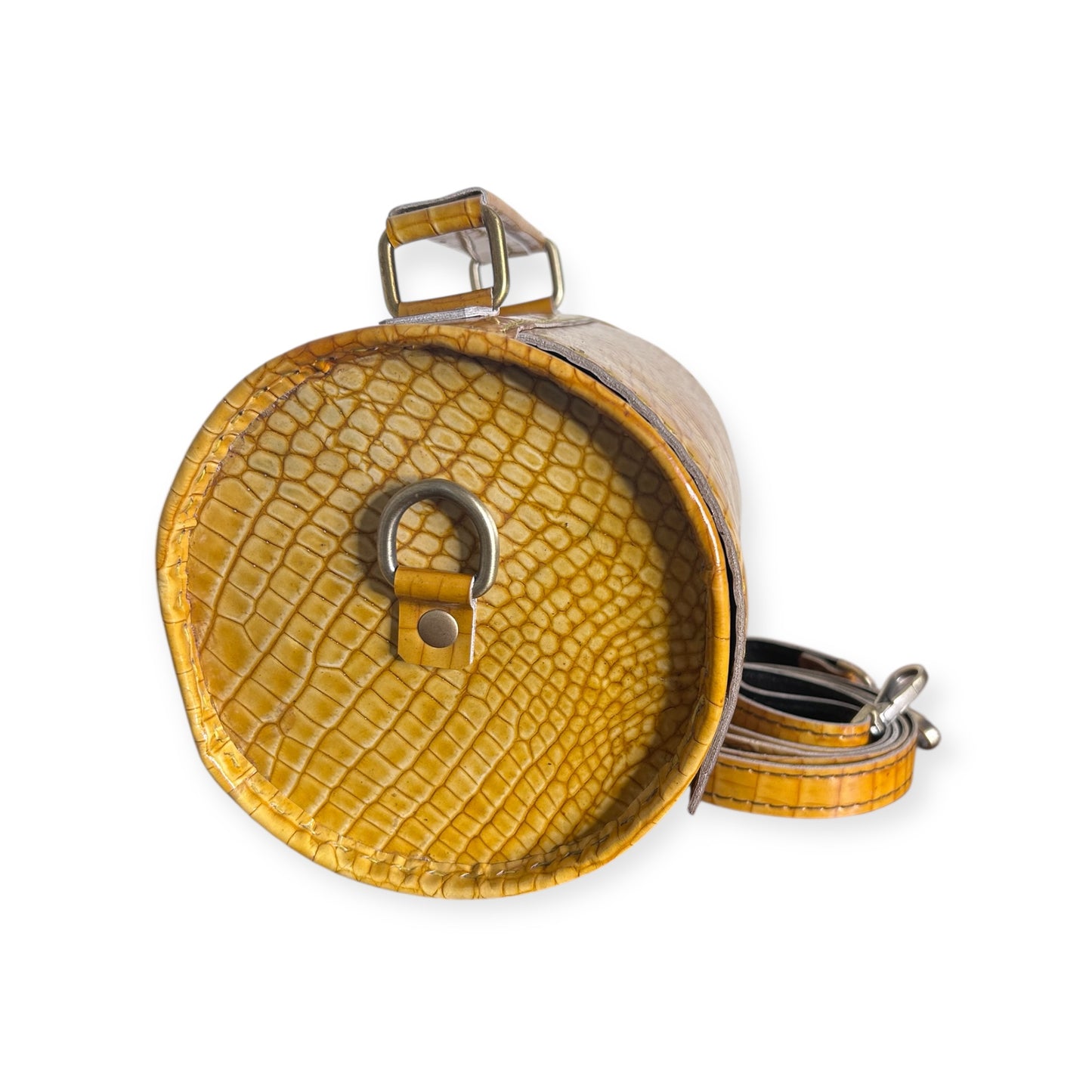 Yellow Croc Leather Barrel Bag