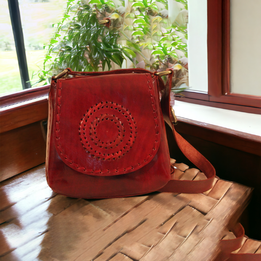 Rusty Red Hand embroidered Classic Saddle Sling Bag
